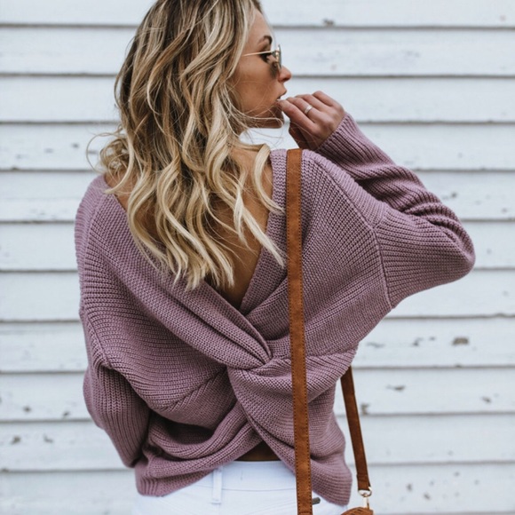 Kaylie Lavender Twist Back Sweater (L and XL left) - Picture 4 of 5
